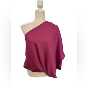 KLd Women’s One Shoulder Flowy Sexy Blouse Top Fuchsia Pink Size Large